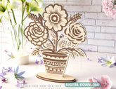 Mom's Blooming Delight: Standing Flower Pot Home Decoration, Mother’s day gift laser cut SVG Diy gift Digital Download |#U402| VectorPort
