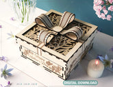Personalized Wooden Gift Box with Engraved Design and Ribbon Closure, Wooden Opener engraved Card Case Favor Box Digital Downloads |#U404|
