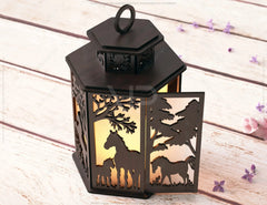 Horse Silhouette Forest Lantern: Laser Cut Tealight Candle Holder Night Light Forest Scene Lantern Digital Download |#U405| VectorPort