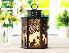 Cat Silhouette Lantern: Laser Cut Tealight Candle Holder Night Light Forest Scene Lantern Digital Download |#U410|