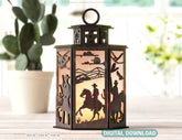 Cowboy Adventure Lantern: Light Up the Wild West Laser Cut Tealight Candle Holder Western-Themed Digital Download |#U411| VectorPort