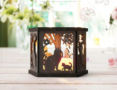 Cat Silhouette Lantern: Laser Cut Tealight Candle Holder Night Light Forest Scene Lantern Digital Download |#U412|