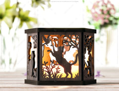Cat Silhouette Lantern: Laser Cut Tealight Candle Holder Night Light Forest Scene Lantern Digital Download |#U412|