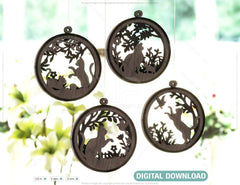 Cat Scene Bauble Ornaments Balls Tree Decorations Craft Hanging Cat Silhouette Forest Scene laser cut Digital Download |#U415|