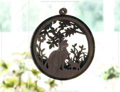 Cat Scene Bauble Ornaments Balls Tree Decorations Craft Hanging Cat Silhouette Forest Scene laser cut Digital Download |#U415|