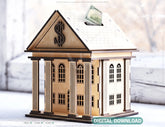 Miniature Wooden Piggy Bank Money saving cash box Laser Cutting Digital Download |#U416|