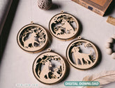 Dog Scene Bauble Ornaments Balls Tree Decorations Craft Hanging Dog Silhouette Forest Scene laser cut Digital Download |#U418|