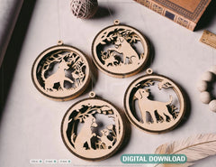 Dog Scene Bauble Ornaments Balls Tree Decorations Craft Hanging Dog Silhouette Forest Scene laser cut Digital Download |#U418| VectorPort