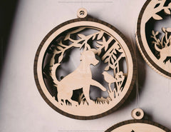 Dog Scene Bauble Ornaments Balls Tree Decorations Craft Hanging Dog Silhouette Forest Scene laser cut Digital Download |#U418|