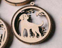 Dog Scene Bauble Ornaments Balls Tree Decorations Craft Hanging Dog Silhouette Forest Scene laser cut Digital Download |#U418| VectorPort