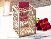 Floral Wedding Card Box with Laser-Cut Elegance Decoration Wooden Money Box With Lock Envelope Invitation Box SVG Digital Download |#U420| VectorPort