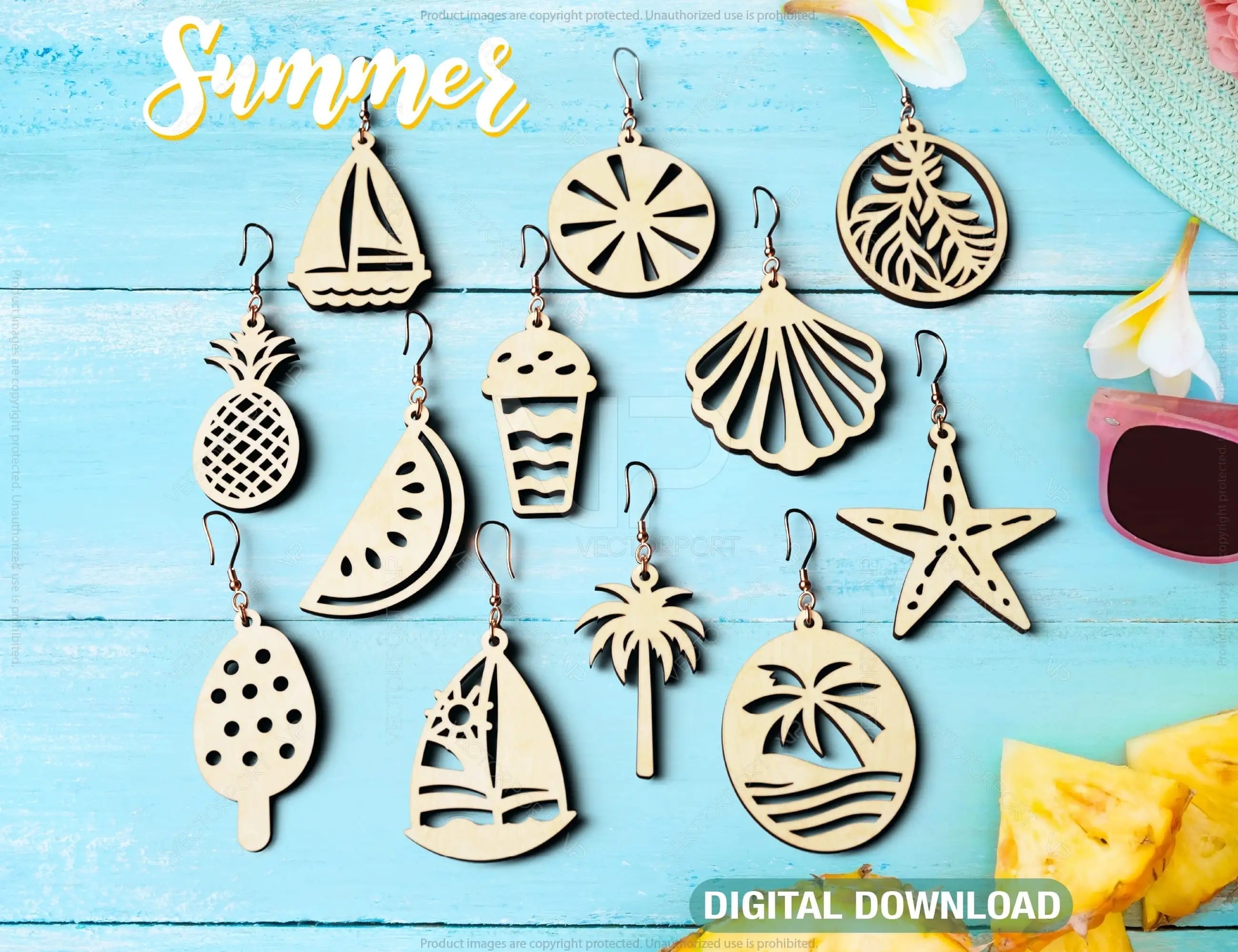Summer Tear Drop Pendant Earrings Bundle Laser Cut SVG for Women Jewelry Wooden Accessories Digital Download |#U422| VectorPort