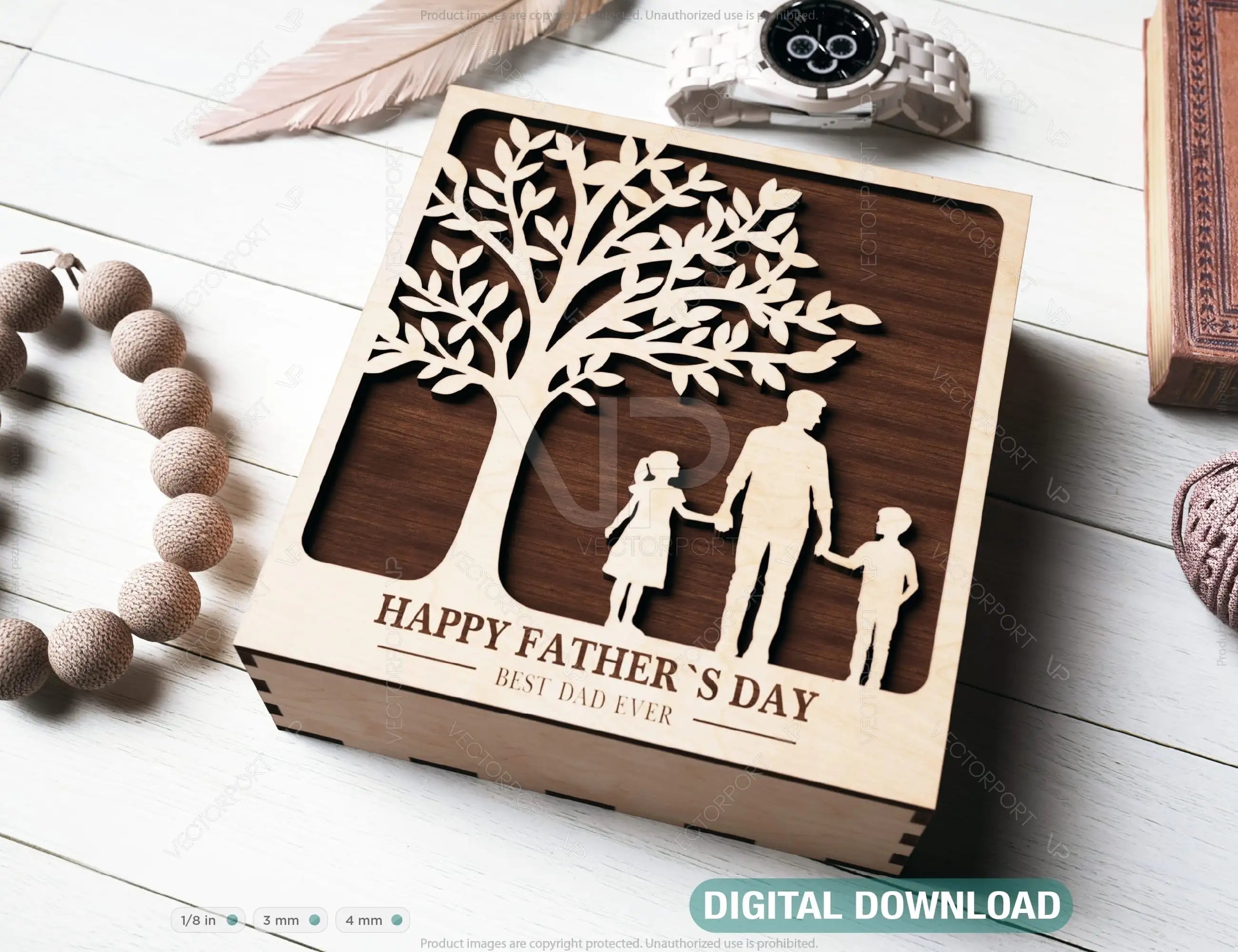 Father's Day engraved Gift Box – Dad & Son/Daughter Themed laser cut SVG Template, Card Case Favor Box Digital Downloads |#U423| VectorPort