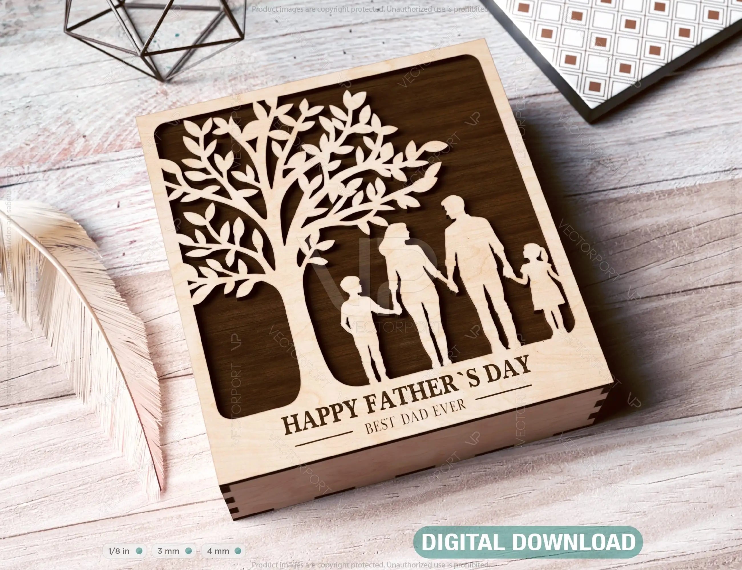 Father's Day engraved Gift Box – Dad & Mom/Son/Daughter Themed laser cut SVG Template, Card Case Favor Box Digital Downloads |#U424| VectorPort