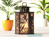 Exotic Tropical Lantern: Parrot Laser Cut Tealight Candle Holder Night Light Birds Jungle Forest Scene Lantern Digital Download |#U425|