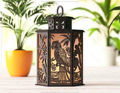 Exotic Tropical Lantern: Parrot Laser Cut Tealight Candle Holder Night Light Birds Jungle Forest Scene Lantern Digital Download |#U425| VectorPort