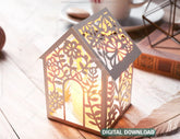 Floral Papercut 3D Home Shape Lantern: Tealight Candle Holder Night Light Digital Download |#U426| VectorPort