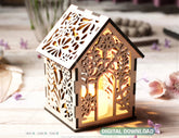 Floral Wooden 3D Home Shape Lantern: Tealight Candle Holder Night Light Digital Download |#U427| VectorPort