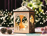 Snowy Scene Christmas Lantern: 3D Laser Cut Candle Holder, Winter Wonderland Decoration Night Light, Digital Download |#U428| VectorPort