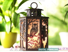 Enchanted Evenings: Owl Tealight Lantern - Woodland Glow Laser Cut Tealight Candle Holder Night Lamp Forest Scene Digital Download |#U429|