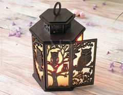 Enchanted Evenings: Owl Tealight Lantern - Woodland Glow Laser Cut Tealight Candle Holder Night Lamp Forest Scene Digital Download |#U429| VectorPort