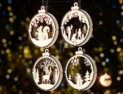 Christmas Theme 3D Christmas Ornament Set Tree Decorations Craft Hanging Bauble Snowy Scene New Year Holiday Laser Cut Digital Download |#U437| VectorPort