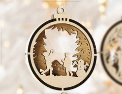 New Year Theme 3D Christmas Ornament Set Tree Decorations Craft Hanging Bauble Snowy Scene New Year Holiday Laser Cut Digital Download |#U438| VectorPort