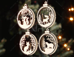 New Year Theme 3D Christmas Ornament Set Tree Decorations Craft Hanging Bauble Snowy Scene Holiday Laser Cut Digital Download |#U441| VectorPort