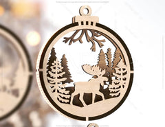 New Year Theme 3D Christmas Ornament Set Tree Decorations Craft Hanging Bauble Snowy Scene Holiday Laser Cut Digital Download |#U441| VectorPort