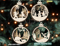 Chrismas Theme 3D Christmas Ornament Set Tree Decorations Craft Hanging Bauble Snowy Scene New Year Holiday Laser Cut Digital Download |#U442| VectorPort