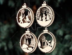 Chrismas Theme 3D Christmas Ornament Set Tree Decorations Craft Hanging Bauble Snowy Scene New Year Holiday Laser Cut Digital Download |#U442| VectorPort
