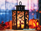 Halloween Lantern Tealight Holder Haunted House Ghosts Bats Spooky Scene Lamp Digital Download |#U443| VectorPort