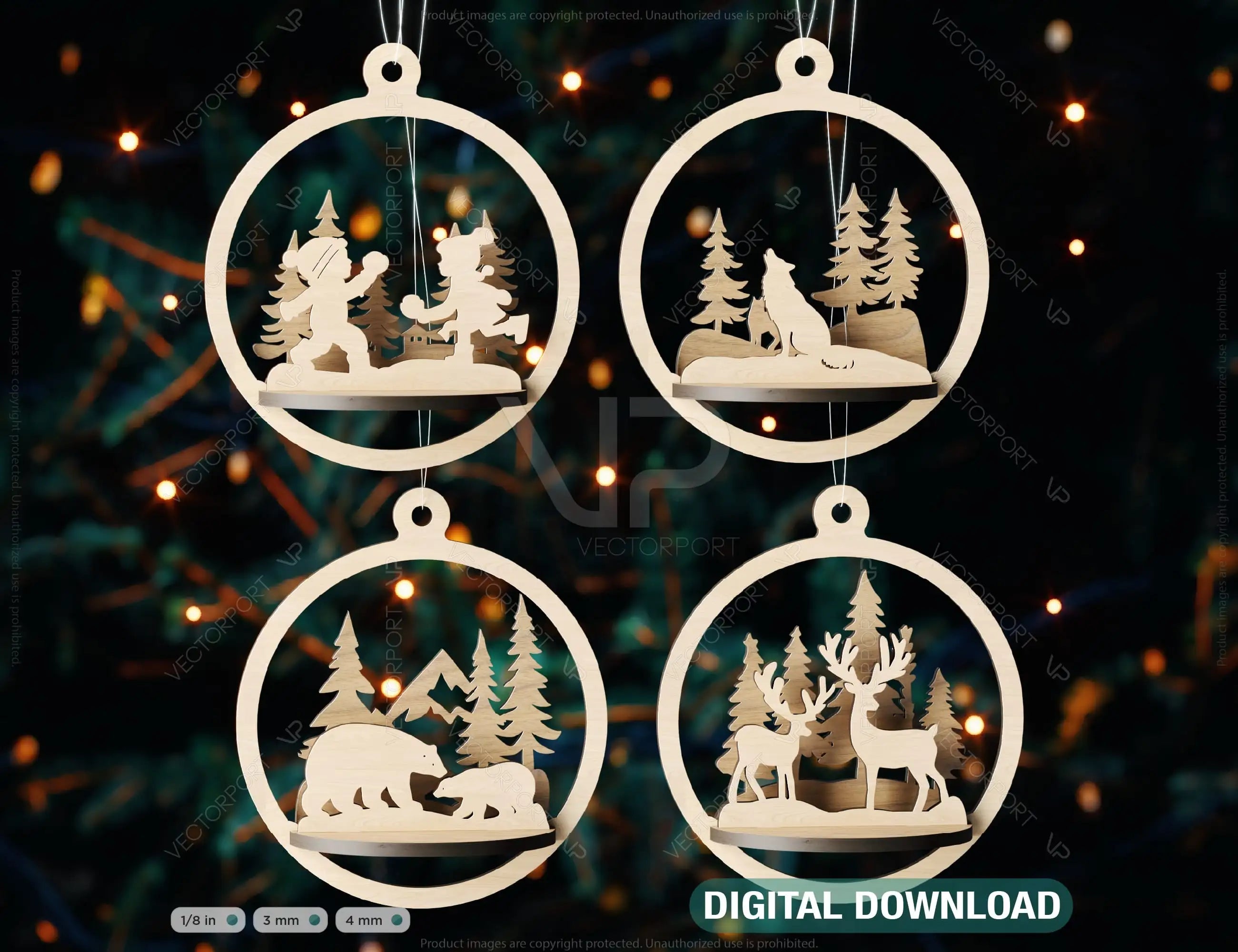 3D Wood Christmas Bauble, Laser Cut Tree Ornament, New Year Christmas Ball Ornament Laser Cut SVG Digital Download |#U448| VectorPort
