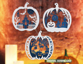 Pumpkin-Shaped Hanging Halloween Décor | Haunted House & Ghosts | Laser Cut Wooden Decoration | Spooky Scene Party Ornaments Digital Download |#U449| VectorPort