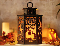 Halloween Lantern Tealight Holder Haunted House Ghosts Bats Spooky Scene Lamp Digital Download |#U450| VectorPort