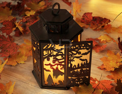 Halloween Lantern Tealight Holder Haunted House Ghosts Bats Spooky Scene Lamp Digital Download |#U453| VectorPort