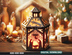 Nativity Scene Candle Holder, Baby Jesus Lantern, Traditional Tea Light Holder Laser Cut Digital Download |#U456|