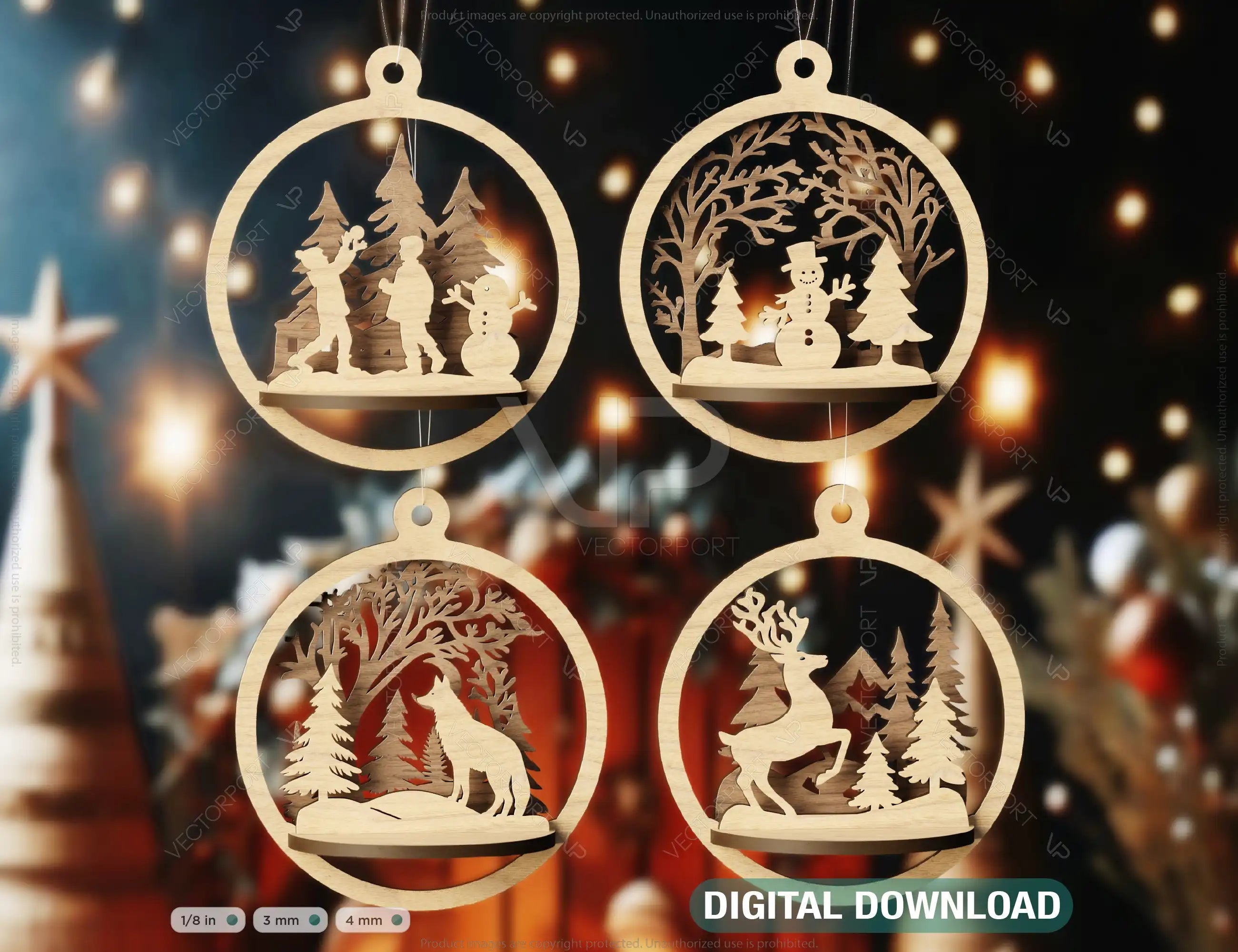 3D Wood Christmas Bauble, Laser Cut Tree Ornament, New Year Christmas Ball Ornament Laser Cut SVG Digital Download |#U457| VectorPort
