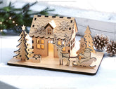 Christmas Theme House: Winter Wonderland Miniature House with Reindeer, Snowman, and New Year Tree - Snowy Scene Laser Cutting Digital Download |#U459| VectorPort