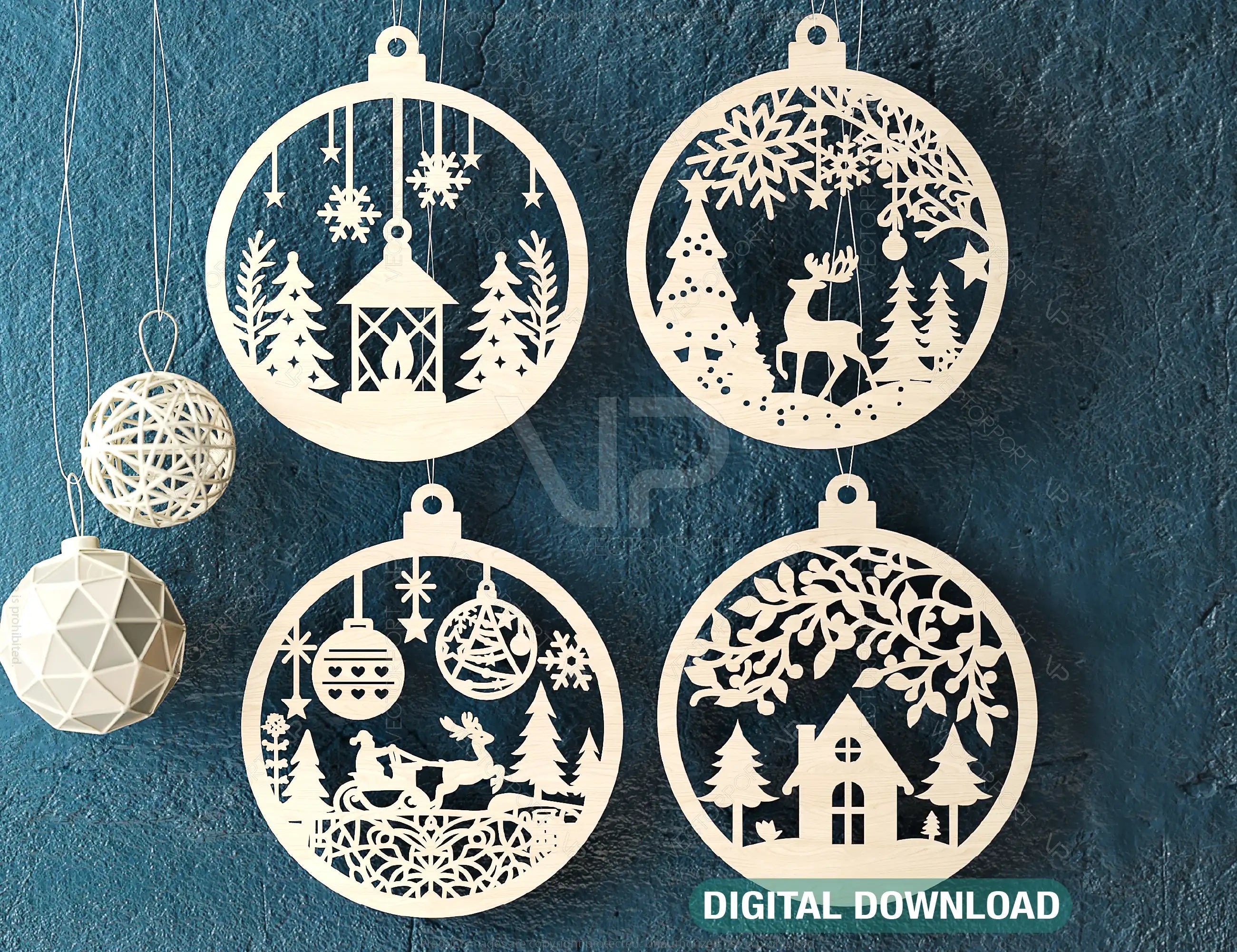 Christmas Hanging Bauble, Laser Cut Tree Ornament, New Year Christmas Ball Ornament Laser Cut SVG Digital Download |#U464| VectorPort