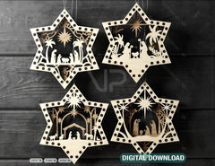 Nativity Star Shape Christmas Ornaments | Baby Jesus Round Hanging Baubles | Christmas Eve Tree Digital Download |#U467| VectorPort