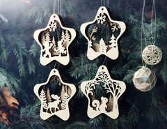 Star Shape Christmas Hanging Bauble, Laser Cut Tree Ornament, New Year Christmas Ball Ornament SVG Digital Download |#U470| VectorPort