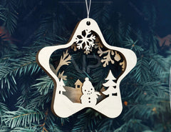 Star Shape Christmas Hanging Bauble, Laser Cut Tree Ornament, New Year Christmas Ball Ornament SVG Digital Download |#U470| VectorPort