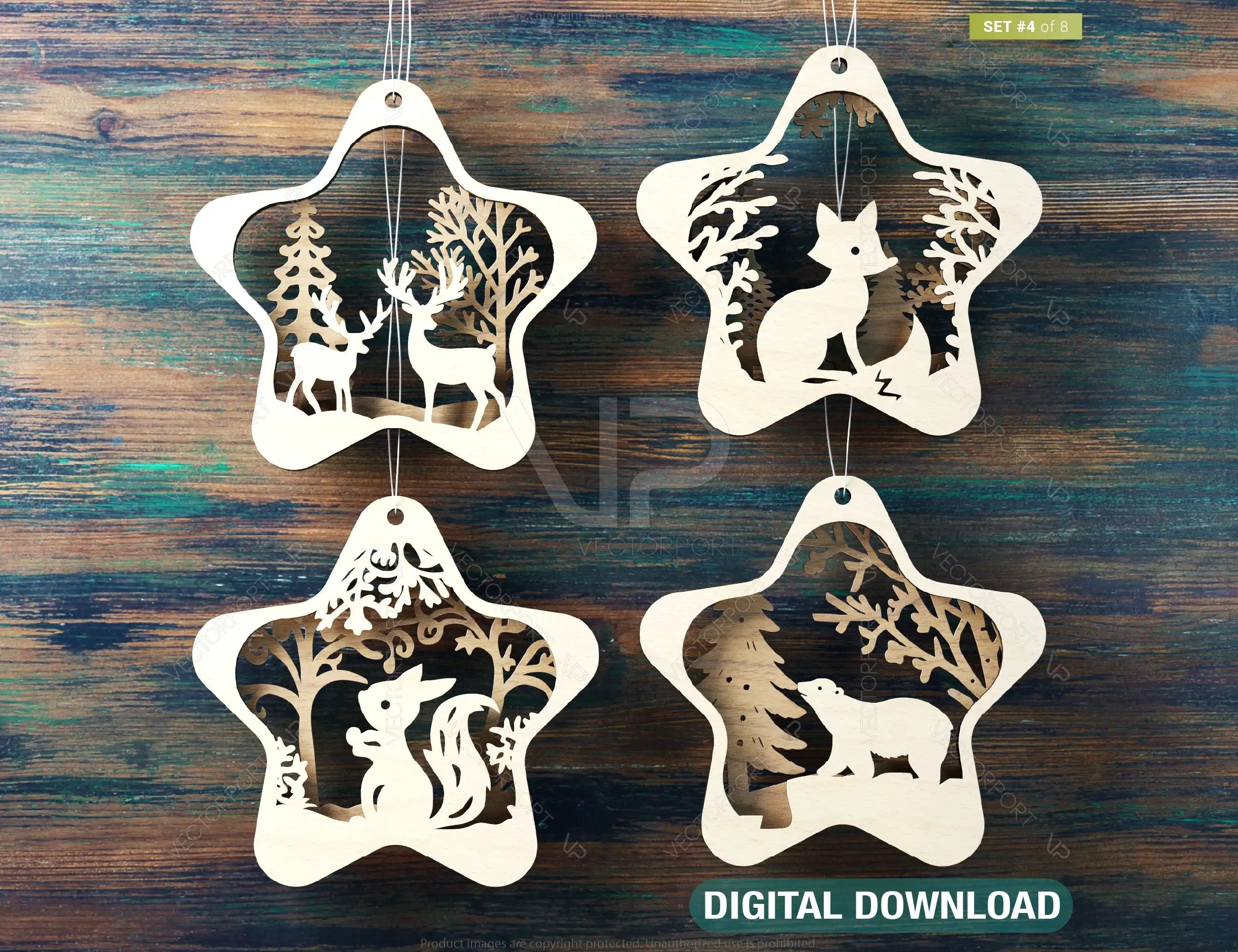 Star Shape Christmas Hanging Bauble, Laser Cut Tree Ornament, New Year Christmas Ball Ornament SVG Digital Download |#U471| VectorPort