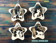 Star Shape Christmas Hanging Bauble, Laser Cut Tree Ornament, New Year Christmas Ball Ornament SVG Digital Download |#U471| VectorPort