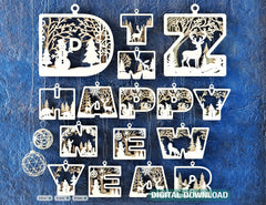 Festive Alphabet Decorations for New Year – Hanging & Standing Winter Themed Ornaments, Letters in Wonderland Style Laser Cut Digital Download |#U477| VectorPort