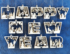 Festive Alphabet Decorations for New Year – Hanging & Standing Winter Themed Ornaments, Letters in Wonderland Style Laser Cut Digital Download |#U477|