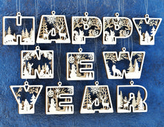 Festive Alphabet Decorations for New Year – Hanging & Standing Winter Themed Ornaments, Letters in Wonderland Style Laser Cut Digital Download |#U477| VectorPort