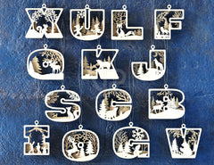 Festive Alphabet Decorations for New Year – Hanging & Standing Winter Themed Ornaments, Letters in Wonderland Style Laser Cut Digital Download |#U477|