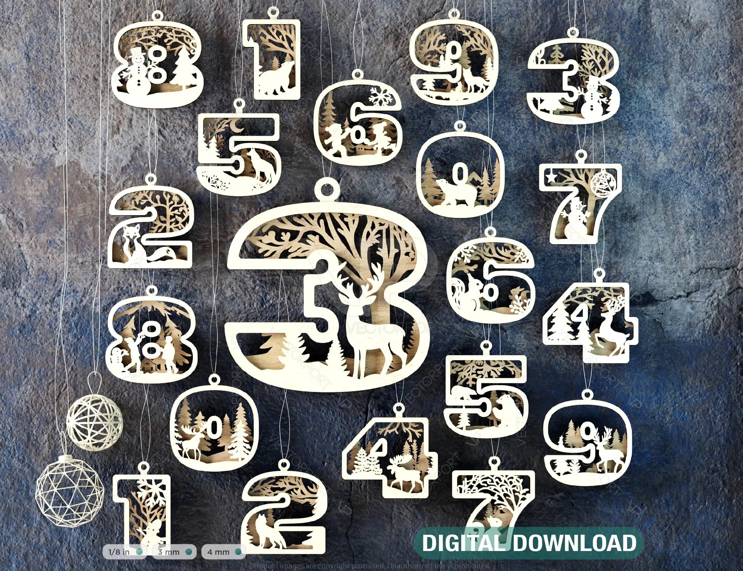 Numbered Magic: Festive Number Ornaments Decorations for New Year – Hanging & Standing Numbers Laser Cut Digital Download |#U478| VectorPort